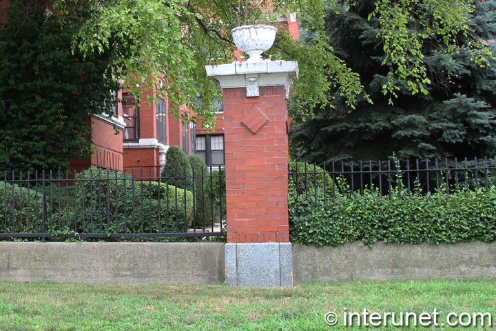 custom fence steel-fence-with-brick-pillars