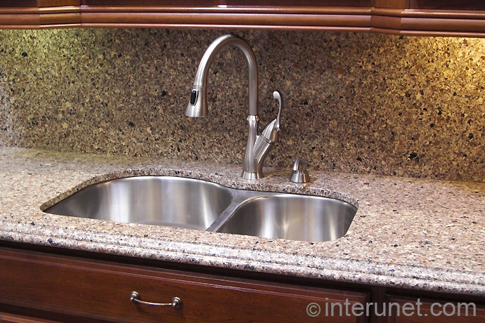 synthetic stone countertop synthetic-stone-countertop-with-undermount-sink-and-kitchen-faucet