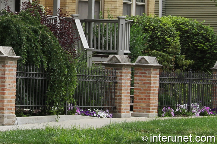 steel fence stylish-steel-fence-with-brick-pillars